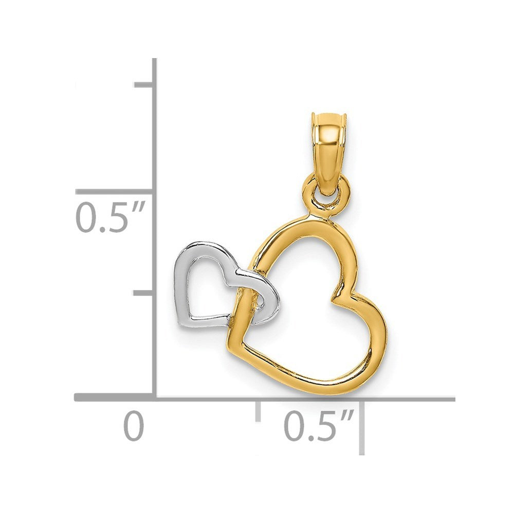 14K Two-Tone Gold Polished 2-D Hearts Interwined Charm Pendant