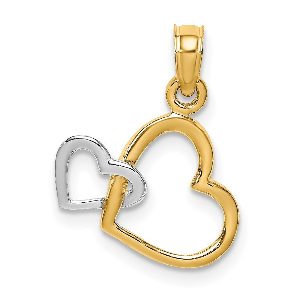 14K Two-Tone Gold Polished 2-D Hearts Interwined Charm Pendant
