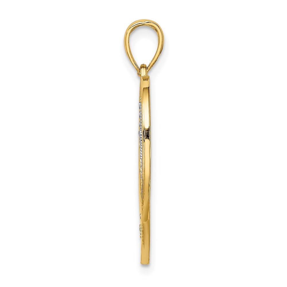 14K Yellow Gold HEART With WHITE Cross IN CENTER Charm Pendant