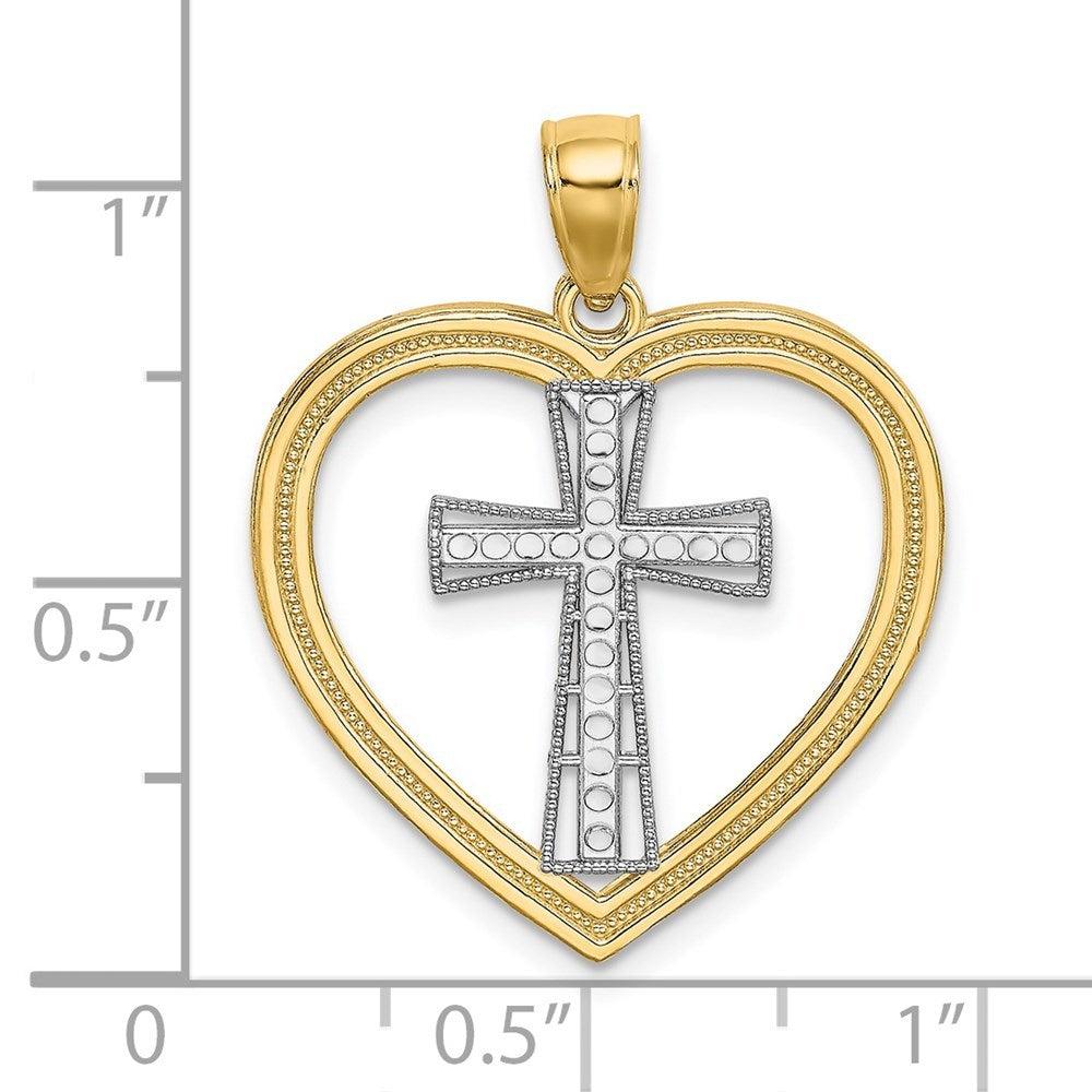 14K Yellow Gold HEART With WHITE Cross IN CENTER Charm Pendant