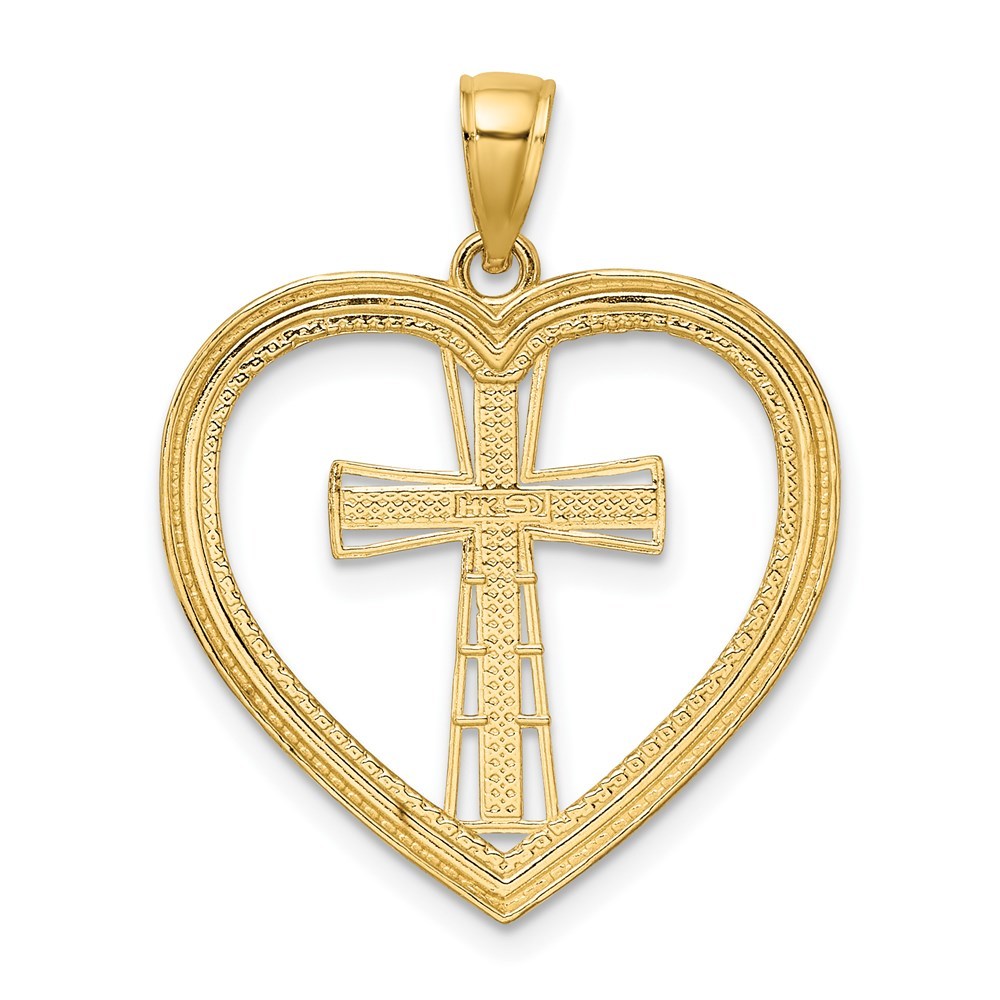 14K Yellow Gold HEART With WHITE Cross IN CENTER Charm Pendant