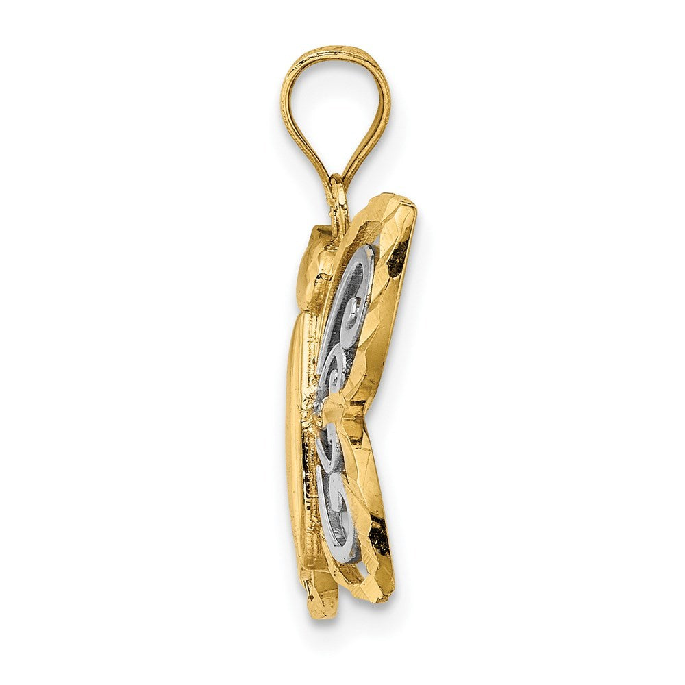 14K Yellow Gold with White Rhodium-Plated Diamond-cut Butterfly Charm Pendant