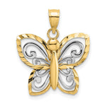 Load image into Gallery viewer, 14K Yellow Gold with White Rhodium-Plated Diamond-cut Butterfly Charm Pendant
