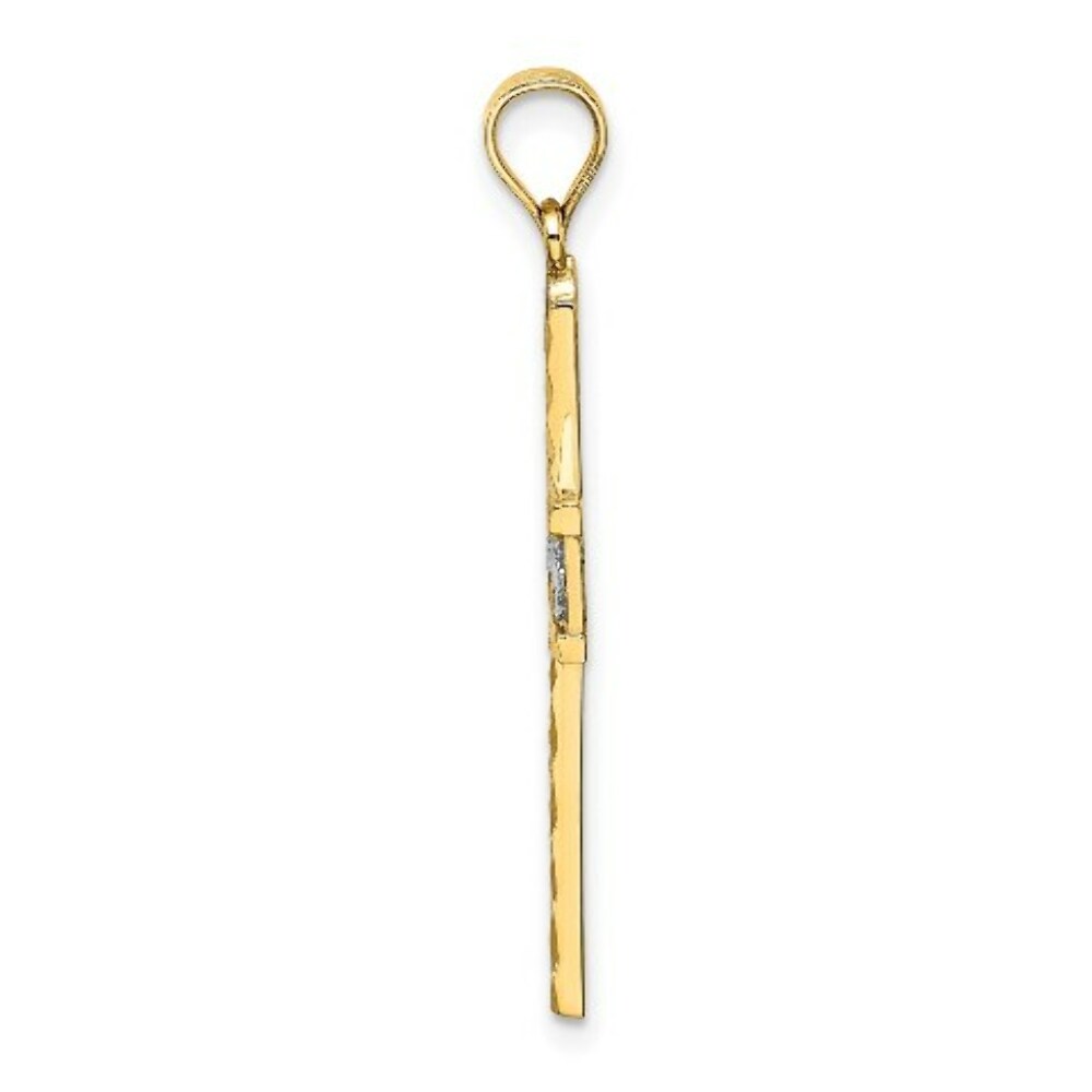 14K Yellow Gold with White Rhodium with Diamond-cut Flower Design Cross Charm Pendant