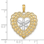 Load image into Gallery viewer, 14K Yellow Gold with White Rhodium Flower with Beaded Heart Charm Pendant
