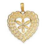 Load image into Gallery viewer, 14K Yellow Gold with White Rhodium Flower with Beaded Heart Charm Pendant
