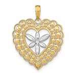 Load image into Gallery viewer, 14K Yellow Gold with White Rhodium Flower with Beaded Heart Charm Pendant
