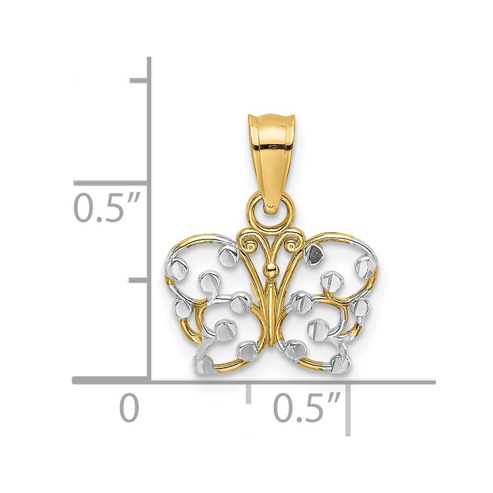 14K Yellow Gold with White Rhodium-Plated Diamond-cut Butterfly Charm Pendant