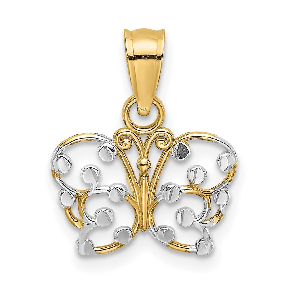 14K Yellow Gold with White Rhodium-Plated Diamond-cut Butterfly Charm Pendant