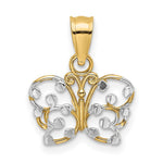 Load image into Gallery viewer, 14K Yellow Gold with White Rhodium-Plated Diamond-cut Butterfly Charm Pendant
