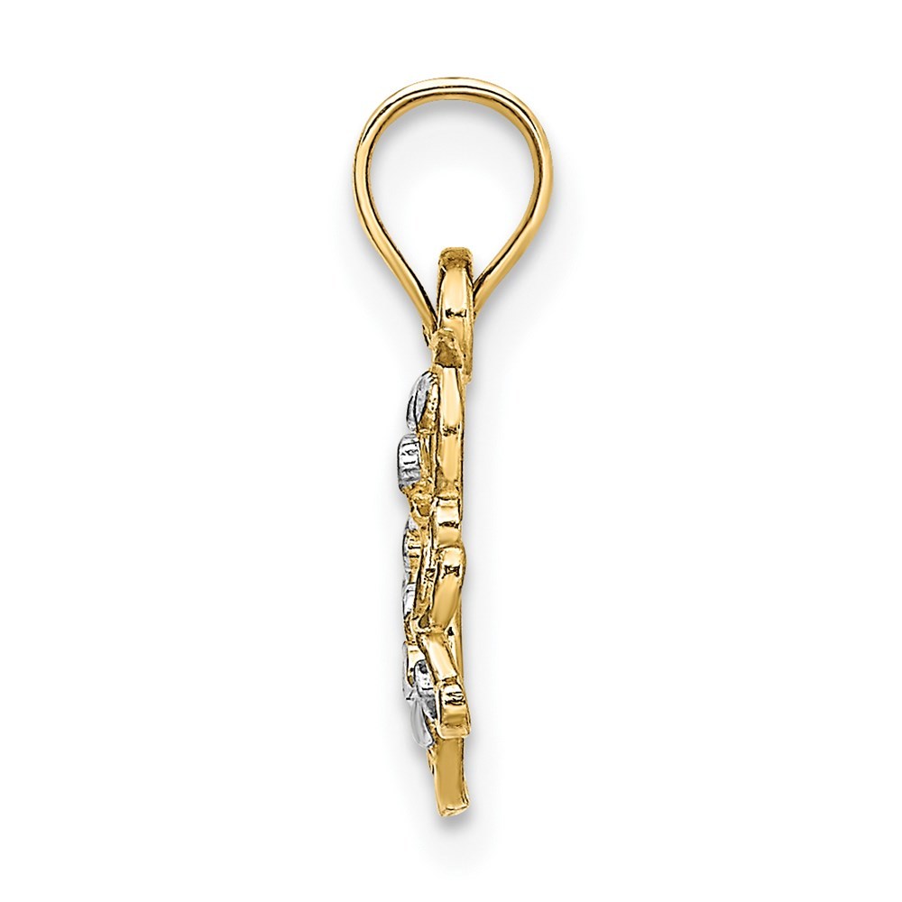 14K Yellow Gold with White Rhodium-Plated Diamond-cut Butterfly Charm Pendant