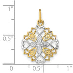 Load image into Gallery viewer, 14K Yellow Gold with White Rhodium Center Flower with Heart Charm Pendant
