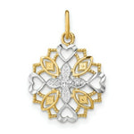 Load image into Gallery viewer, 14K Yellow Gold with White Rhodium Center Flower with Heart Charm Pendant

