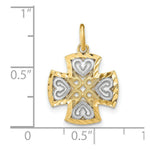 Load image into Gallery viewer, 14K Yellow Gold with White Rhodium Hearts with Diamond-cut Maltese Cross Charm Pendant
