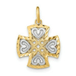 Load image into Gallery viewer, 14K Yellow Gold with White Rhodium Hearts with Diamond-cut Maltese Cross Charm Pendant
