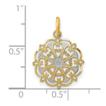 Load image into Gallery viewer, 14K Yellow Gold with White Rhodium with Diamond-cut Filigree Heart In Round Frame Charm Pendant
