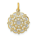 Load image into Gallery viewer, 14K Yellow Gold with White Rhodium with Diamond-cut Filigree Heart In Round Frame Charm Pendant
