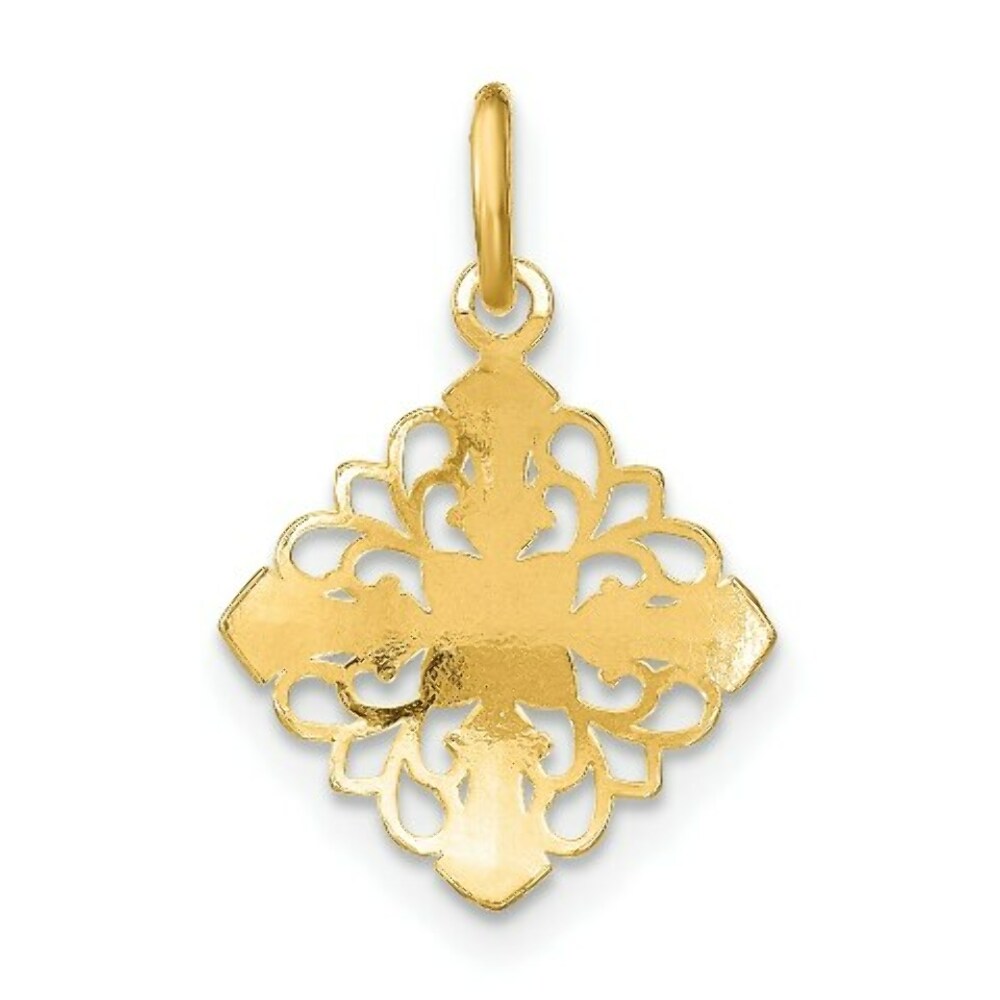 14K Yellow Gold with White Rhodium with Diamond-cut Filigree Medallion Charm Pendant