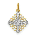 Load image into Gallery viewer, 14K Yellow Gold with White Rhodium with Diamond-cut Filigree Medallion Charm Pendant
