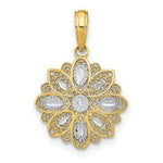Load image into Gallery viewer, 14K Yellow Gold with White Rhodium with Diamond-cut Filigree Flower Charm Pendant
