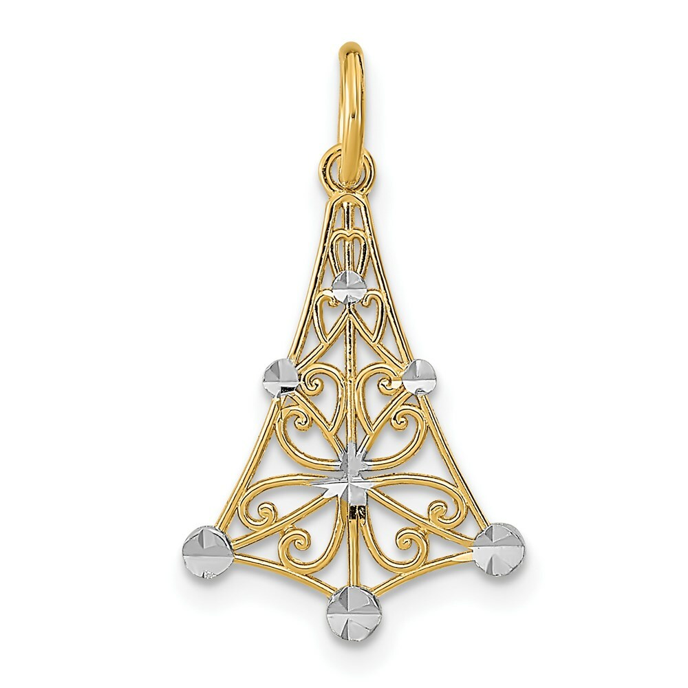 14K Yellow Gold with White Rhodium with Diamond-cut Chandellier Charm Pendant
