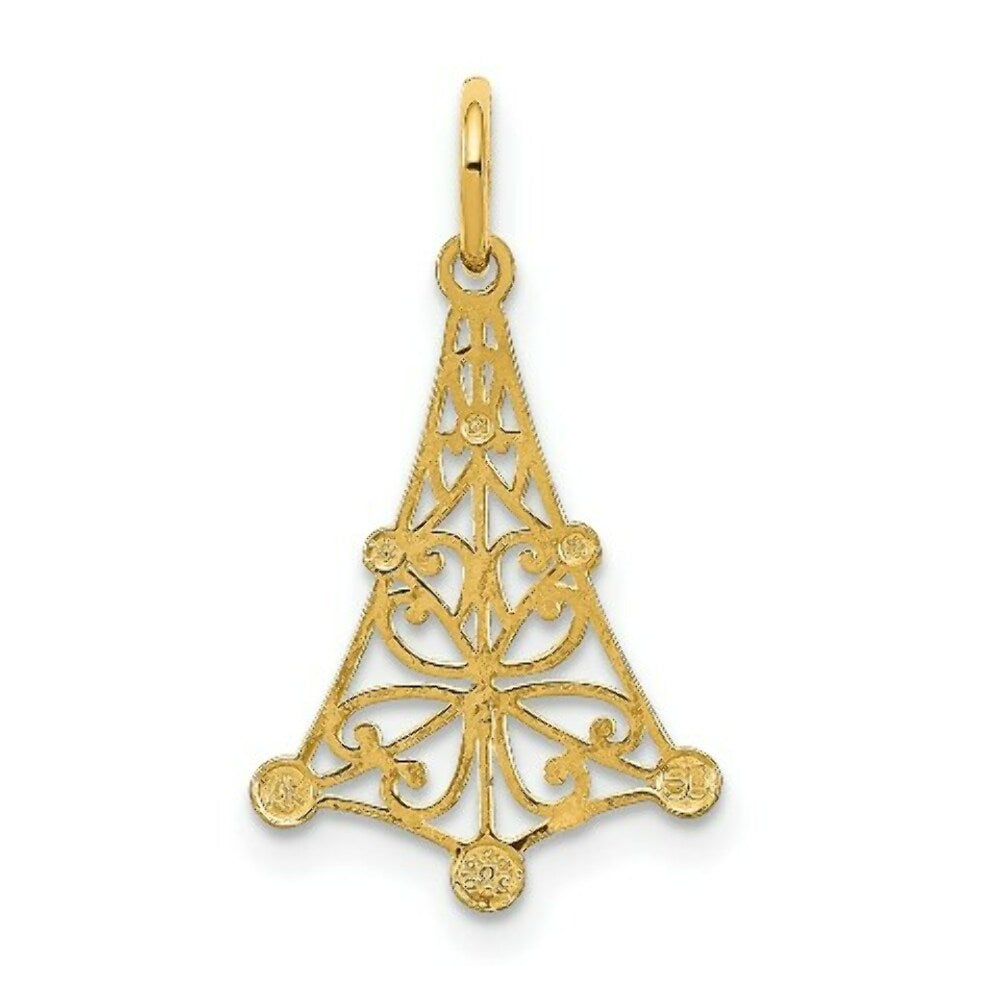 14K Yellow Gold with White Rhodium with Diamond-cut Chandellier Charm Pendant