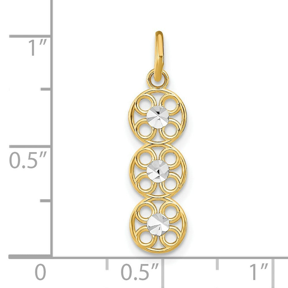 14K Yellow Gold with White Rhodium with Diamond-cut 3 Circle Charm Pendant