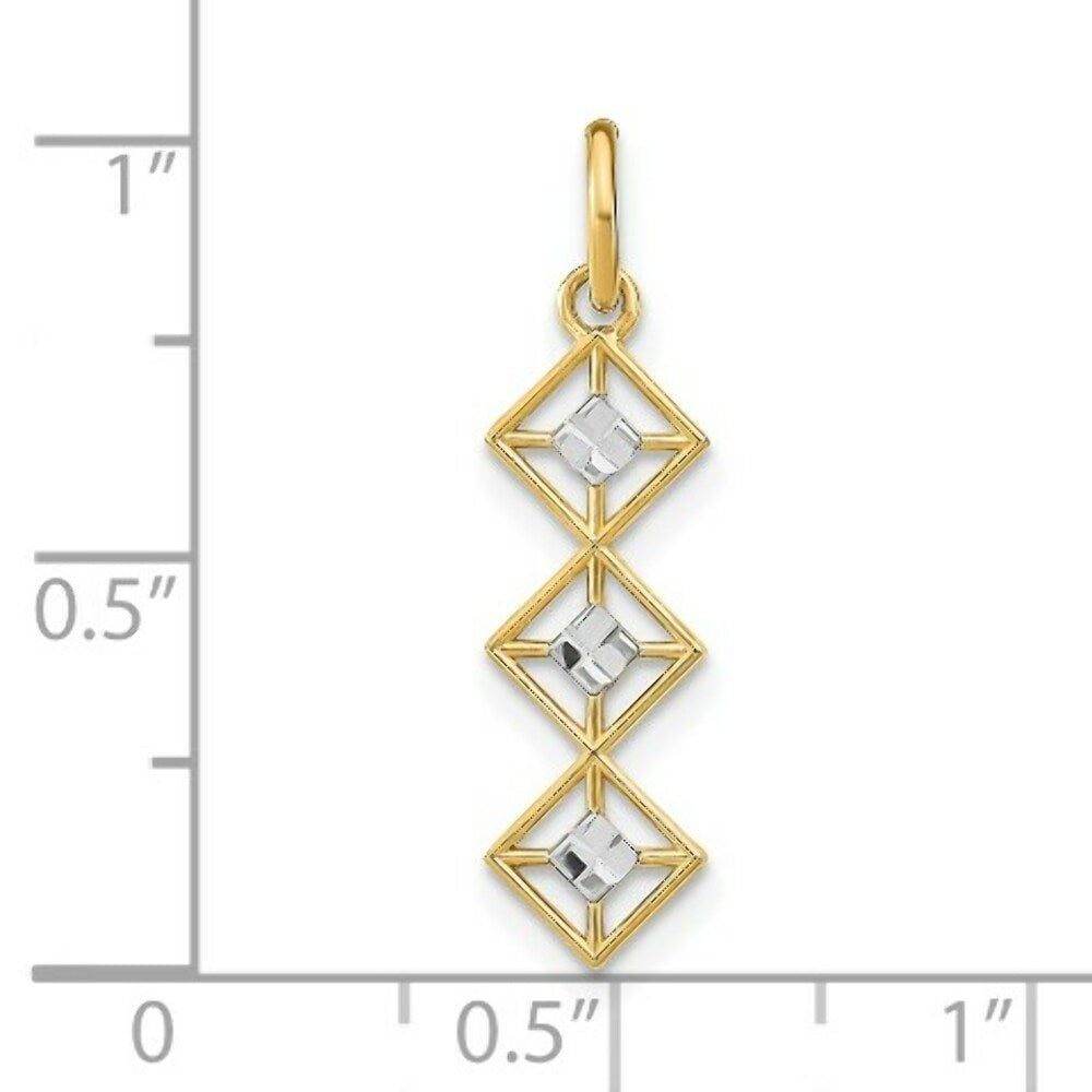 14K Yellow Gold with White Rhodium with Diamond-cut 3 Diamond Shapes Charm Pendant