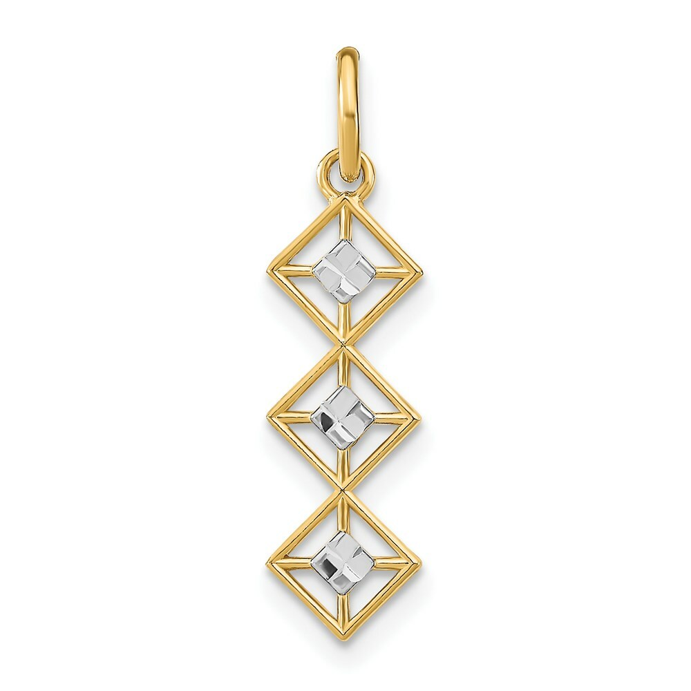 14K Yellow Gold with White Rhodium with Diamond-cut 3 Diamond Shapes Charm Pendant