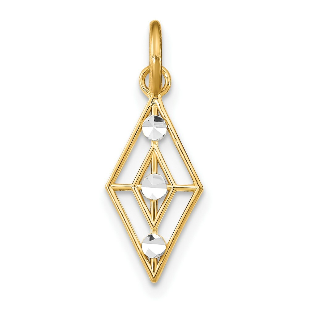 14K Yellow Gold with White Rhodium with Diamond-cut 3 Diamond Shapes Charm Pendant