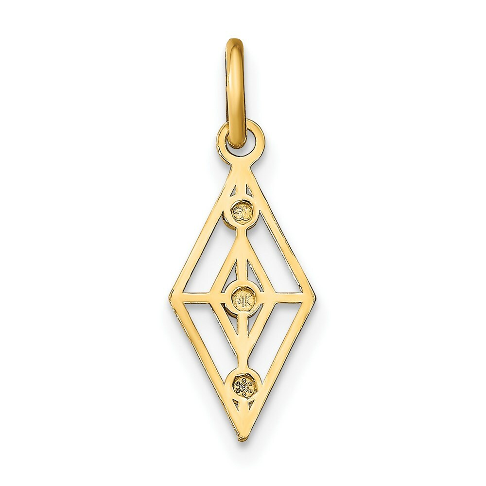 14K Yellow Gold with White Rhodium with Diamond-cut 3 Diamond Shapes Charm Pendant