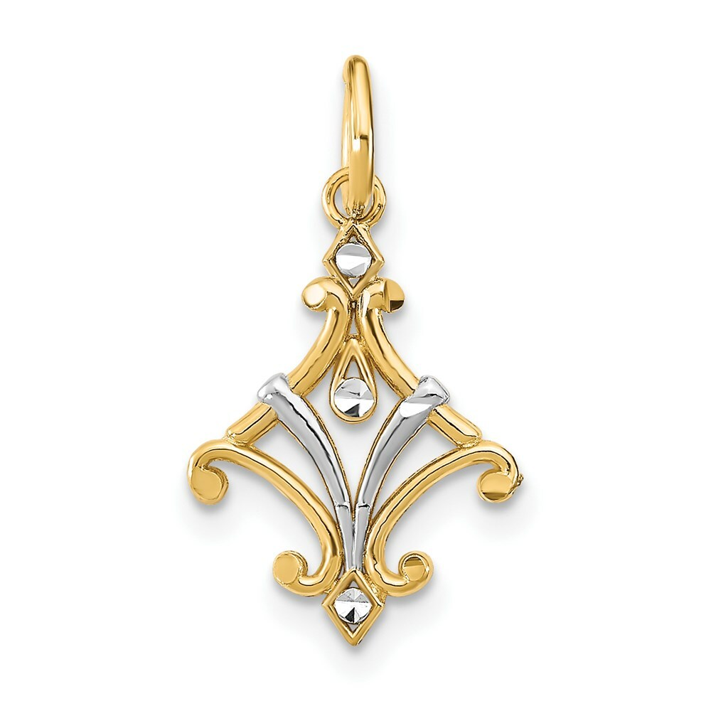 14K Yellow Gold with White Rhodium with Diamond-cut Chandelier Style Charm Pendant