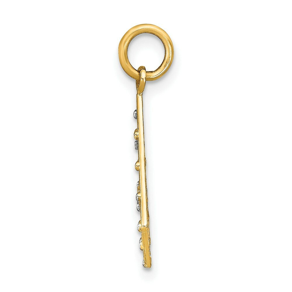 14K Yellow Gold with White Rhodium with Diamond-cut Small Criss-Cross Charm Pendant