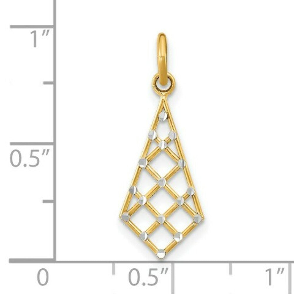 14K Yellow Gold with White Rhodium with Diamond-cut Small Criss-Cross Charm Pendant
