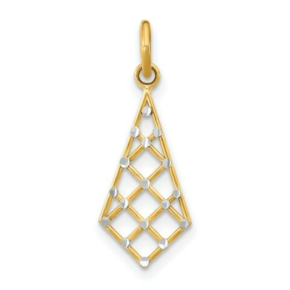 14K Yellow Gold with White Rhodium with Diamond-cut Small Criss-Cross Charm Pendant