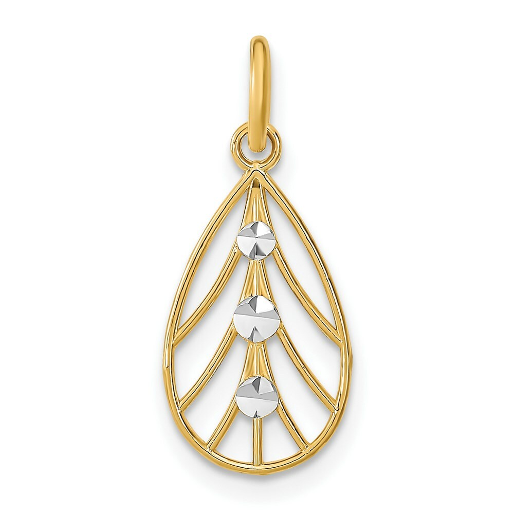 14K Yellow Gold with White Rhodium with Diamond-cut Small Teardrop Charm Pendant