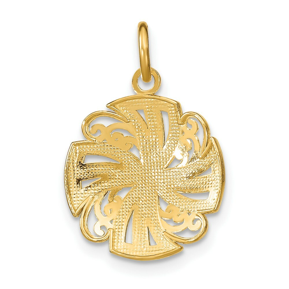 14K Yellow Gold with White Rhodium Pinwheel Medallion Charm Pendant