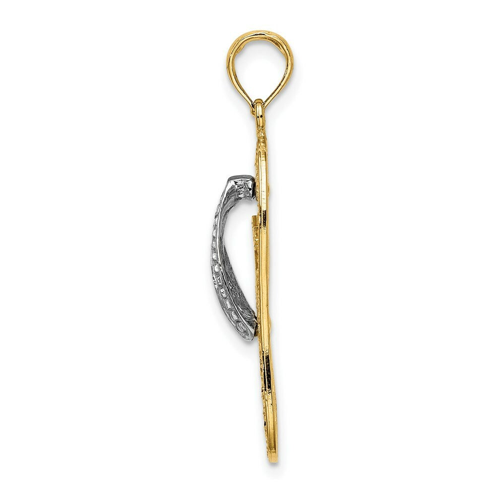 14K Yellow Gold with White Rhodium Palm Tree Flip-Flop Charm Pendant