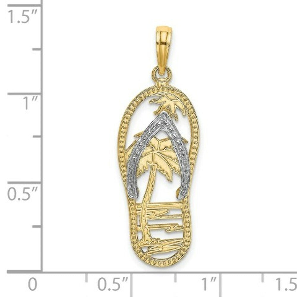 14K Yellow Gold with White Rhodium Palm Tree Flip-Flop Charm Pendant