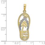 Load image into Gallery viewer, 14K Yellow Gold with White Rhodium Palm Tree Flip-Flop Charm Pendant
