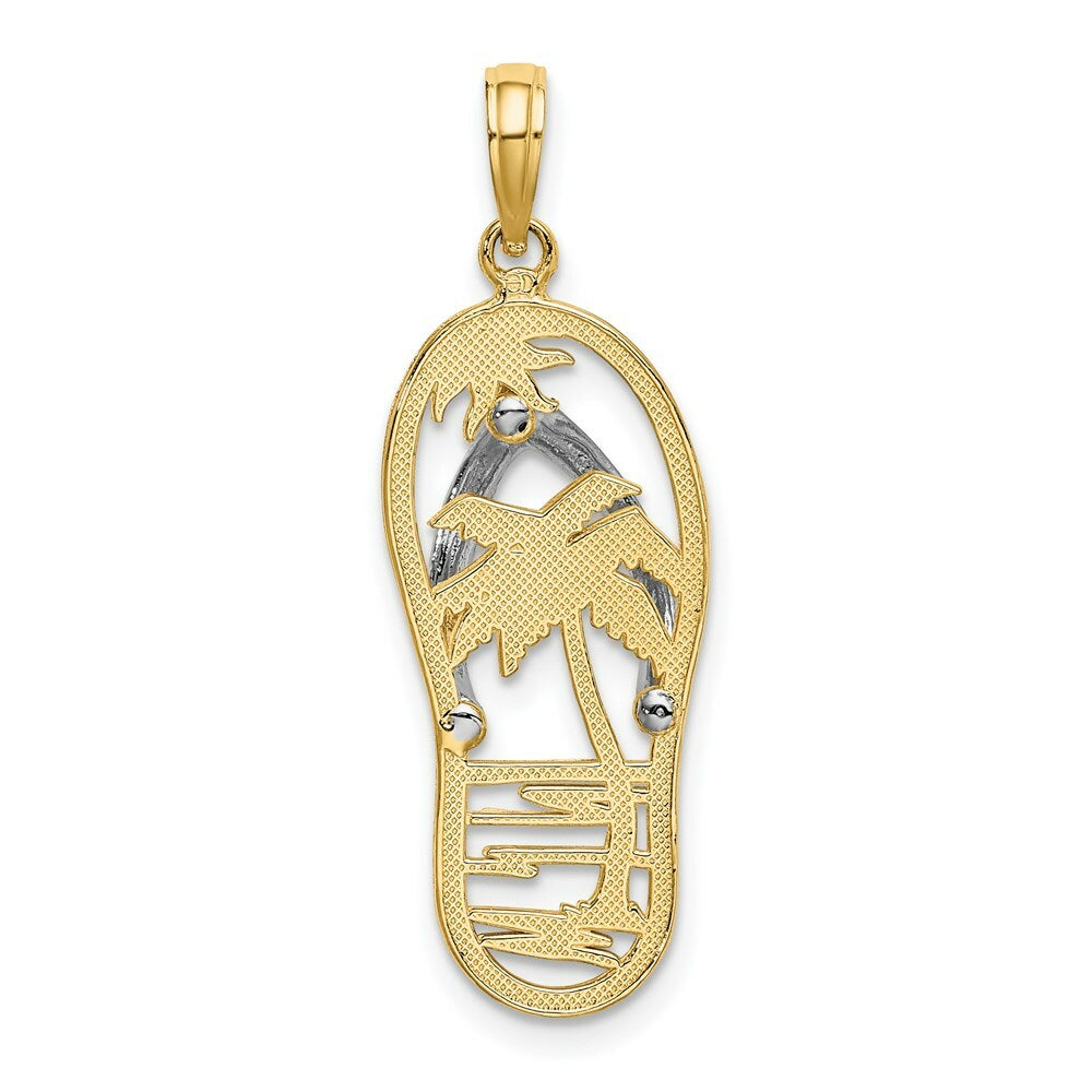 14K Yellow Gold with White Rhodium Palm Tree Flip-Flop Charm Pendant