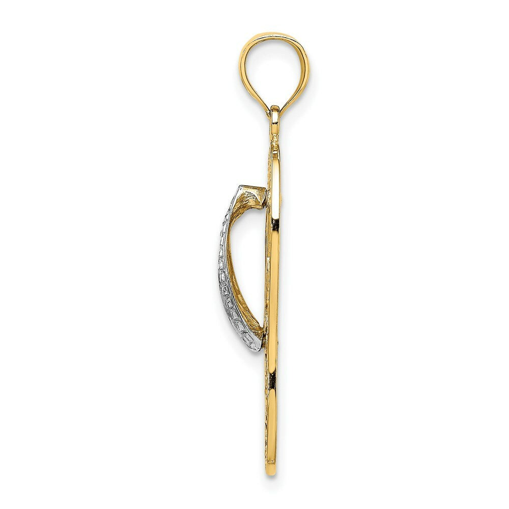 14K Yellow Gold with White Rhodium Dolphin In Flip Flop Charm Pendant