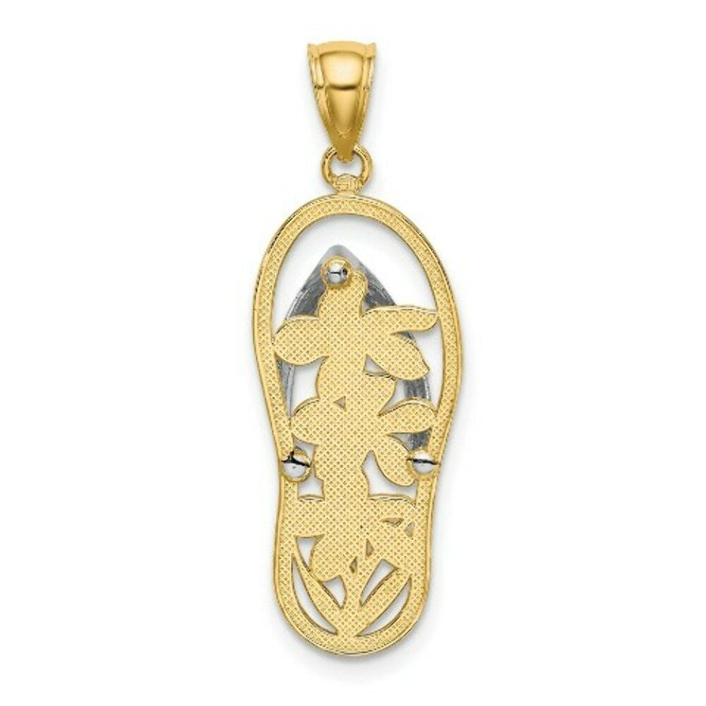 14K Yellow Gold with White Rhodium Flowers In Flip Flop Charm Pendant