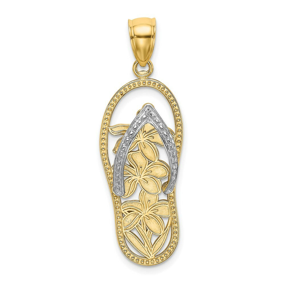 14K Yellow Gold with White Rhodium Flowers In Flip Flop Charm Pendant