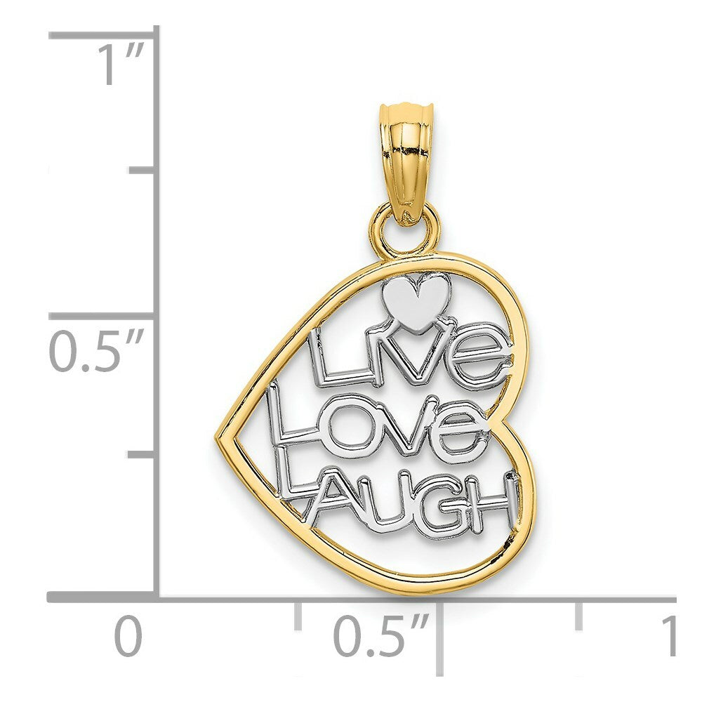 14K Yellow Gold with White Rhodium-Plated Live Love Laugh In Heart Charm Pendant