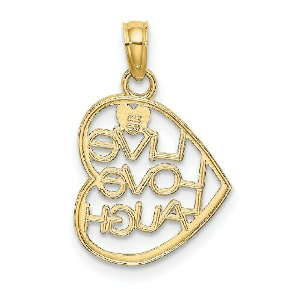 14K Yellow Gold with White Rhodium-Plated Live Love Laugh In Heart Charm Pendant
