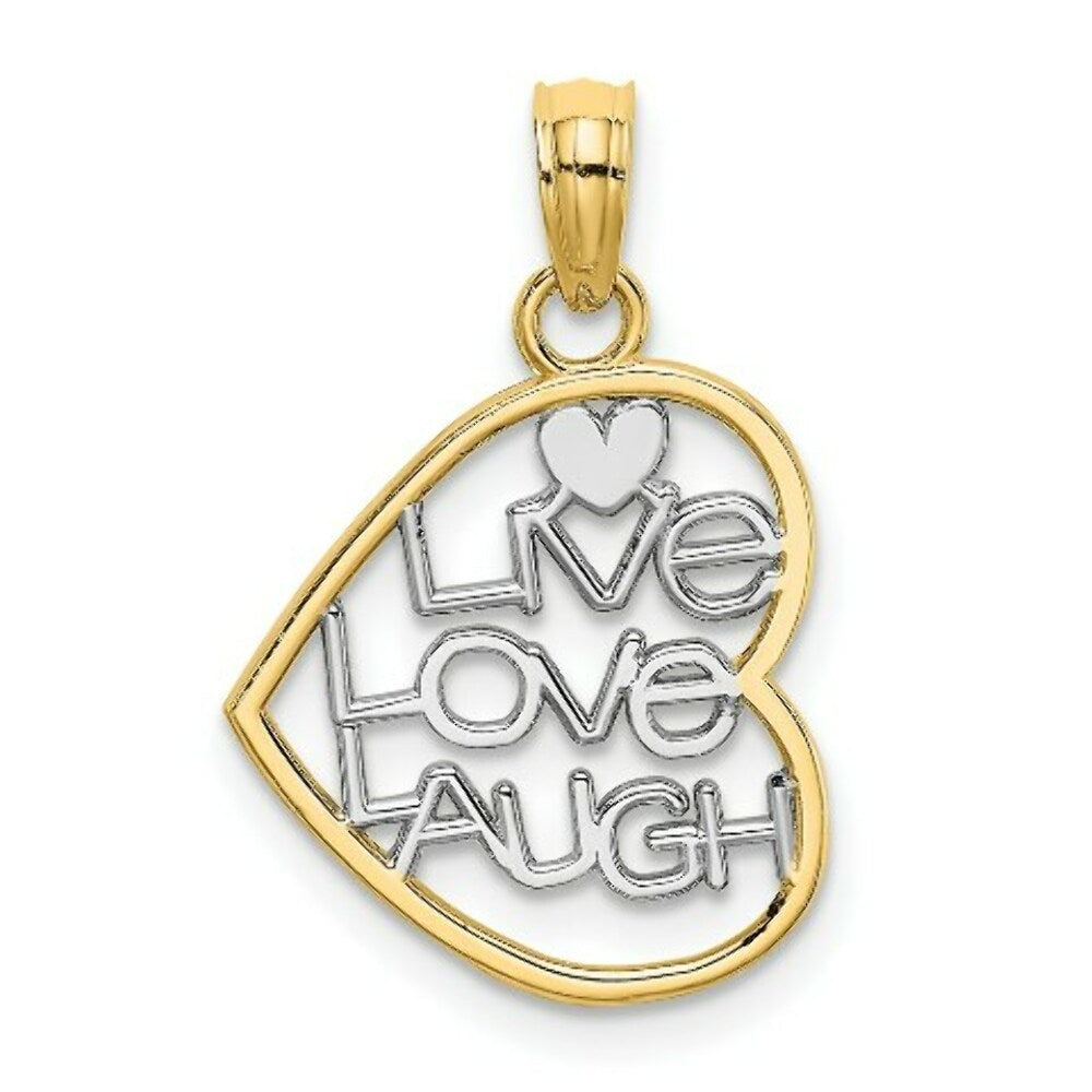 14K Yellow Gold with White Rhodium-Plated Live Love Laugh In Heart Charm Pendant