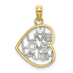 Load image into Gallery viewer, 14K Yellow Gold with White Rhodium-Plated Live Love Laugh In Heart Charm Pendant
