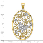 Load image into Gallery viewer, 14K Two-tone Gold Butterfly &amp; Flower Cluster in Oval Frame Charm Pendant
