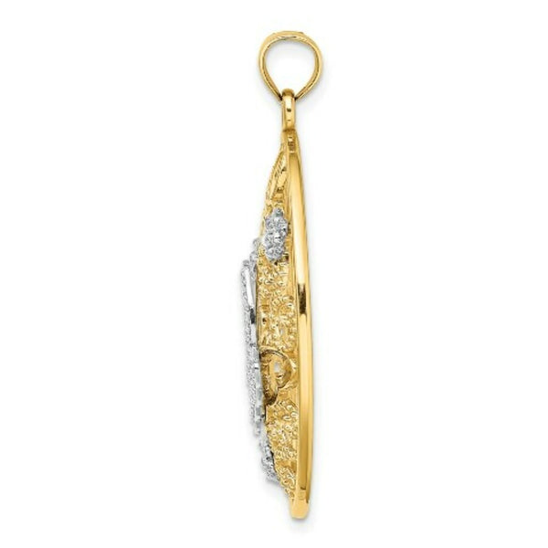 14K Two-tone Gold Butterfly & Flower Cluster in Oval Frame Charm Pendant